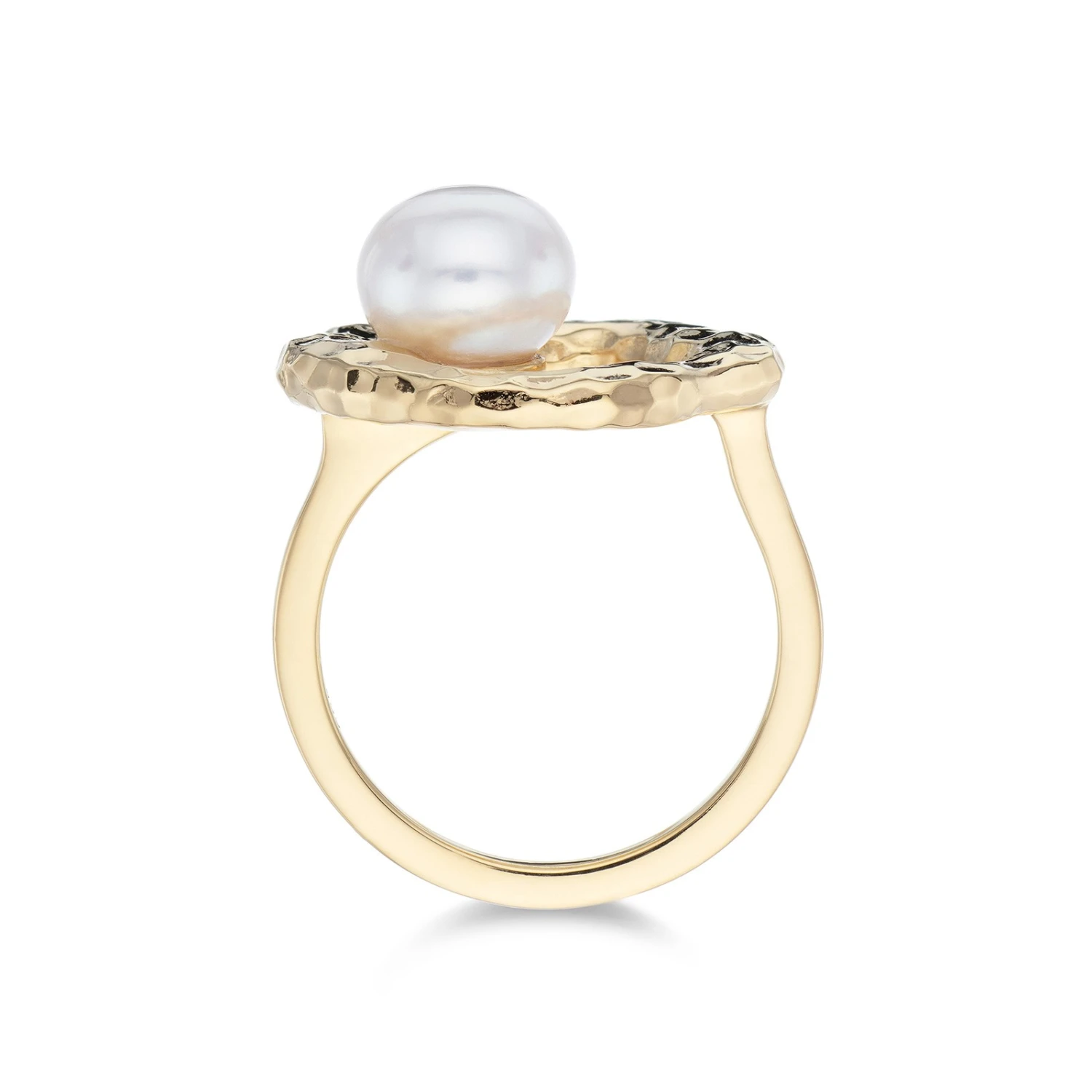 Chisholm Hunter Yellow Gold Plated Hammered 8.8.5mm Pearl Open Ring 6 Chisholm Hunter Yellow Gold Plated Hammered 8.8.5mm Pearl Open Ring - Image 4