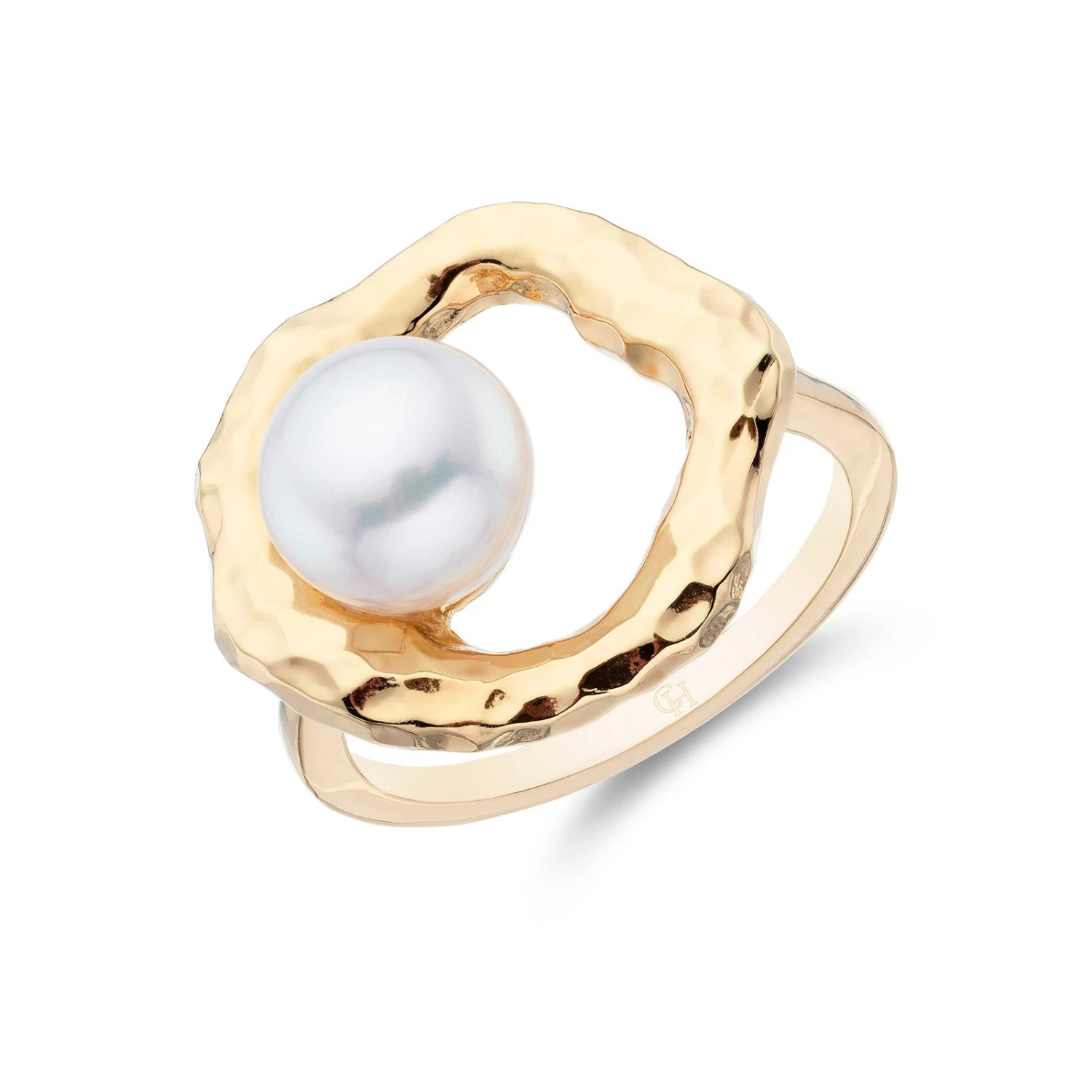 Chisholm Hunter Yellow Gold Plated Hammered 8.8.5mm Pearl Open Ring 3 Chisholm Hunter Yellow Gold Plated Hammered 8.8.5mm Pearl Open Ring
