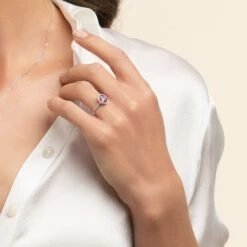 Chisholm Hunter 18ct White Gold Oval Cut Pink Sapphire 2.17ct Diamond Halo Ring -Chisholm Hunter 366 13 116 01 0028 ring