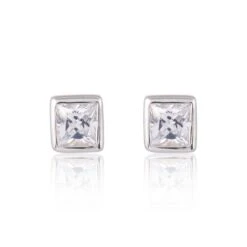 Chisholm Hunter Silver Princess Cut Cubic Zirconia Stud Earrings