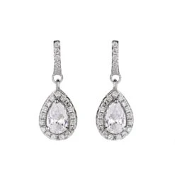Chisholm Hunter Silver Pear Cut Cubic Zirconia Halo Drop Earrings