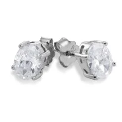 Chisholm Hunter Silver Oval Cut Cubic Zirconia Stud Earrings