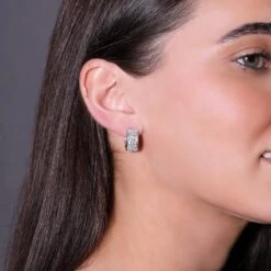 Chisholm Hunter Sterling Silver Cubic Zirconia Thick Oval Hoop Earrings -Chisholm Hunter 4 127 01 0352 lifestyle