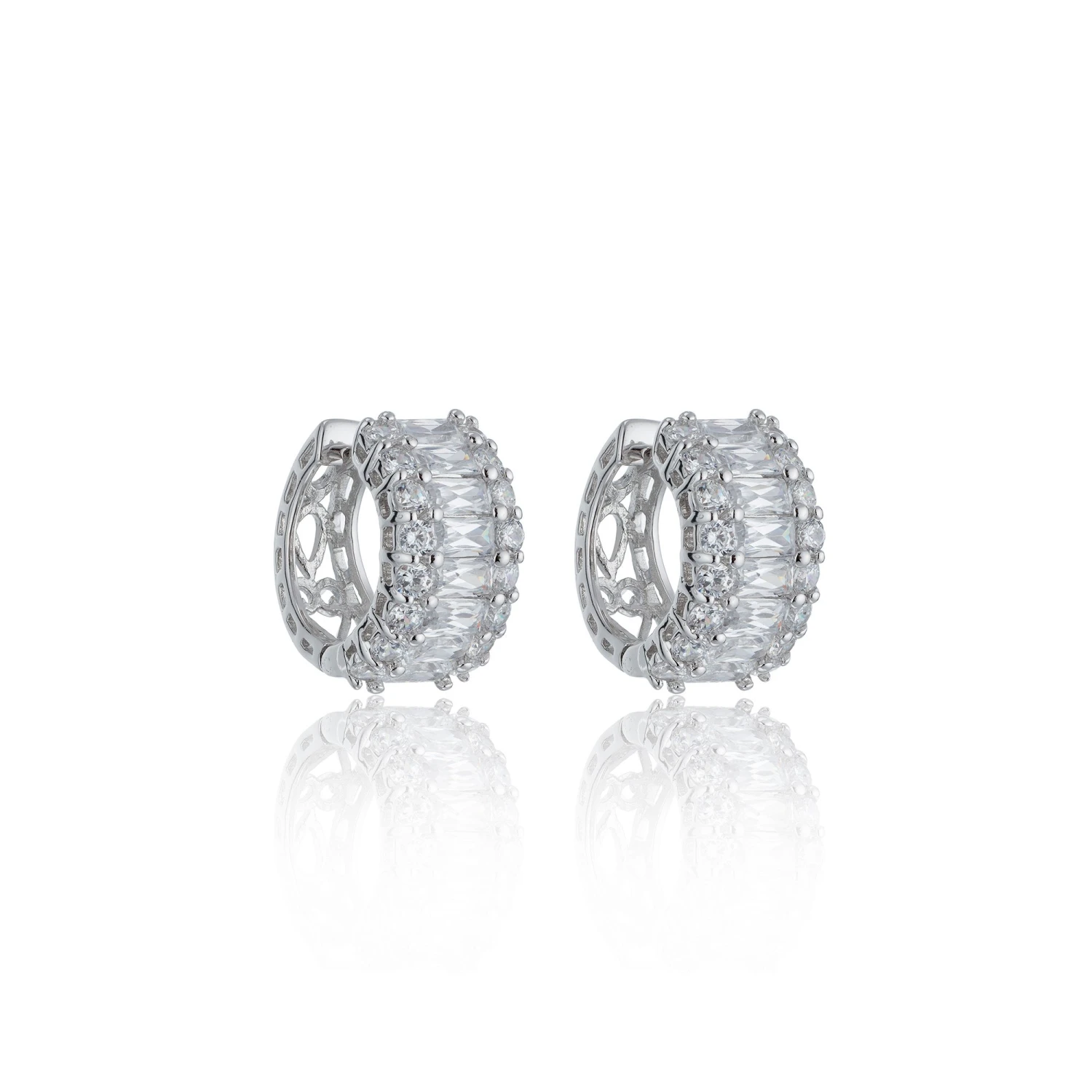 Chisholm Hunter Silver Cubic Zirconia Baguette Cut Hoop Earrings 3 Chisholm Hunter Silver Cubic Zirconia Baguette Cut Hoop Earrings
