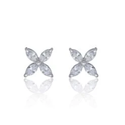 Chisholm Hunter Silver Marquise Cubic Zirconia Flower Earrings