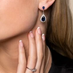 Chisholm Hunter Silver Pear Cut Blue Cubic Zirconia Drop Earrings -Chisholm Hunter 4 127 02 0101 om 1