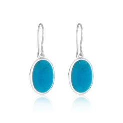 Chisholm Hunter Sterling Silver Oval Turquoise Mini-Drop Earrings