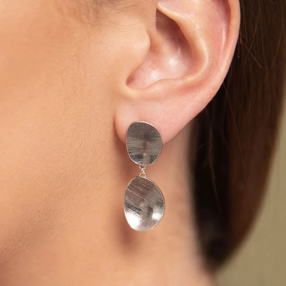 Chisholm Hunter Silver Satin Plate Drop Earrings 4 Chisholm Hunter Silver Satin Plate Drop Earrings - Image 2
