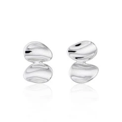 Chisholm Hunter Silver Concave Pebble Stud Earrings