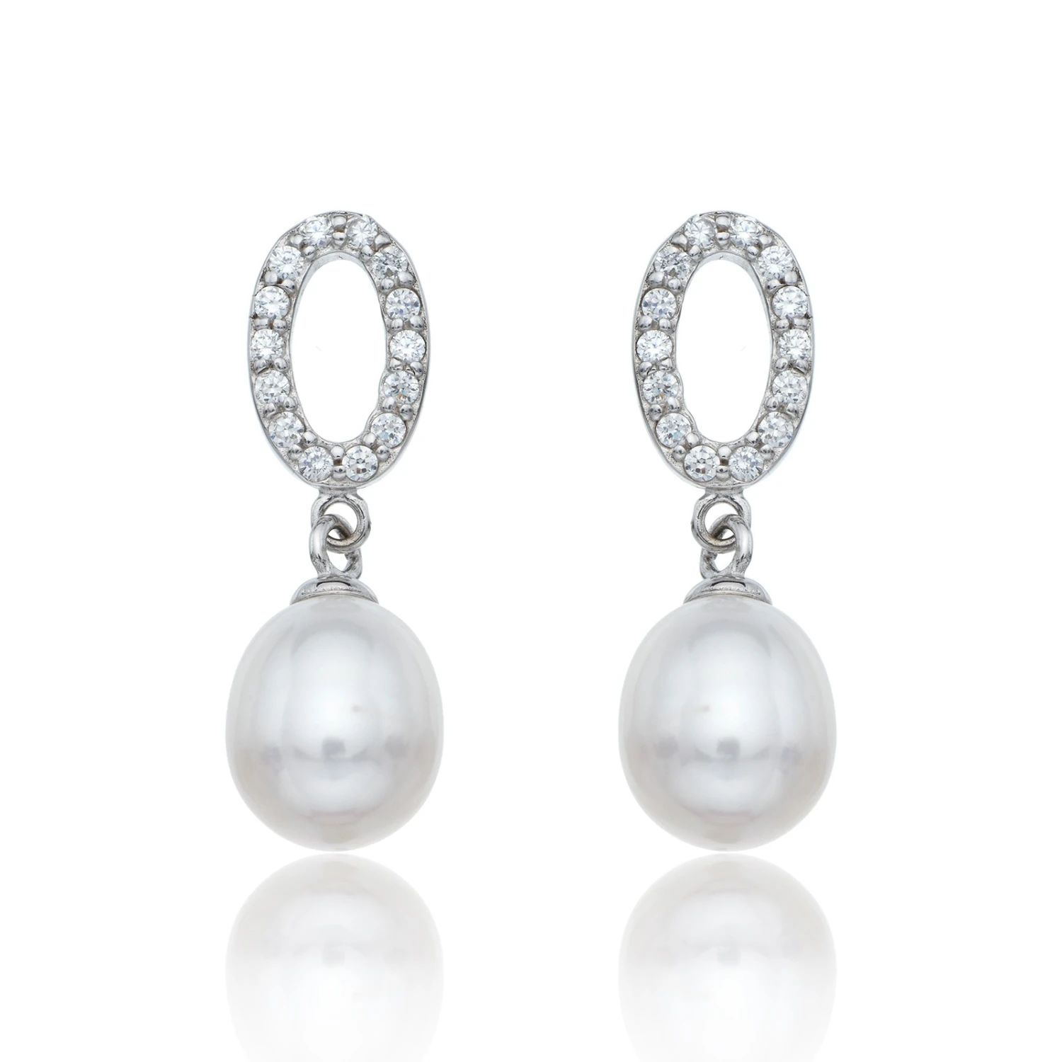 Chisholm Hunter Sterling Silver Oval Cubic Zirconia Pearl Drop Earrings 3 Chisholm Hunter Sterling Silver Oval Cubic Zirconia Pearl Drop Earrings