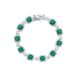 Chisholm Hunter Silver Cushion Cut Forest Green Crystal And Cubic Zirconia Halo Bracelet