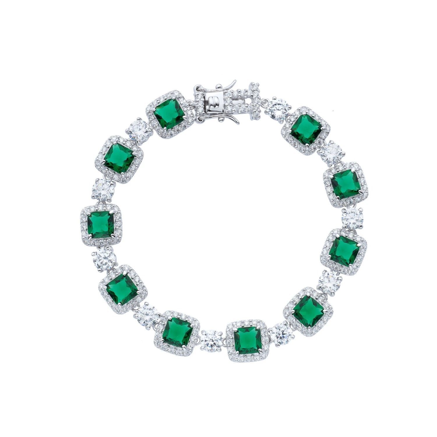 Chisholm Hunter Silver Cushion Cut Forest Green Crystal And Cubic Zirconia Halo Bracelet 3 Chisholm Hunter Silver Cushion Cut Forest Green Crystal And Cubic Zirconia Halo Bracelet