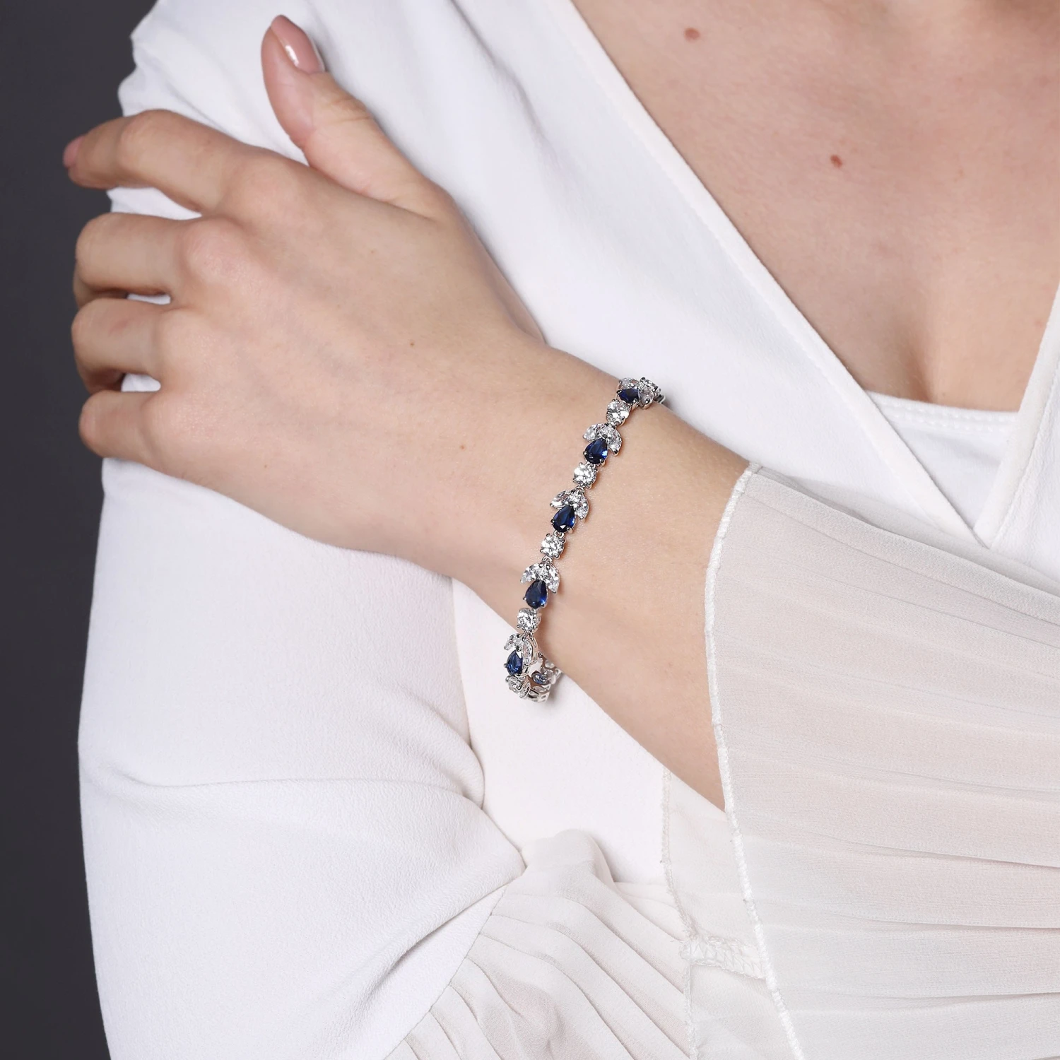 Chisholm Hunter Silver Pear Cut Midnight Blue Crystal And Cubic Zirconia Bracelet 4 Chisholm Hunter Silver Pear Cut Midnight Blue Crystal And Cubic Zirconia Bracelet - Image 2