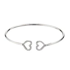 Chisholm Hunter Silver Cubic Zirconia Heart Torque Bangle