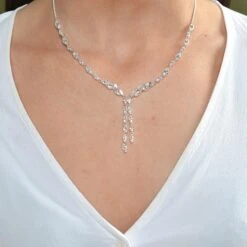 Chisholm Hunter Silver Cubic Zirconia Marquise Statement Necklet