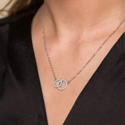 Chisholm Hunter Silver Cubic Zirconia Double Circle Necklace -Chisholm Hunter 4 130 01 0056 b