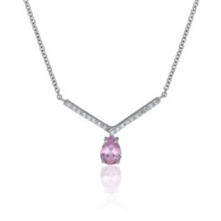 Chisholm Hunter Silver Pear Cut Pink Cubic Zirconia Sweetheart Necklace