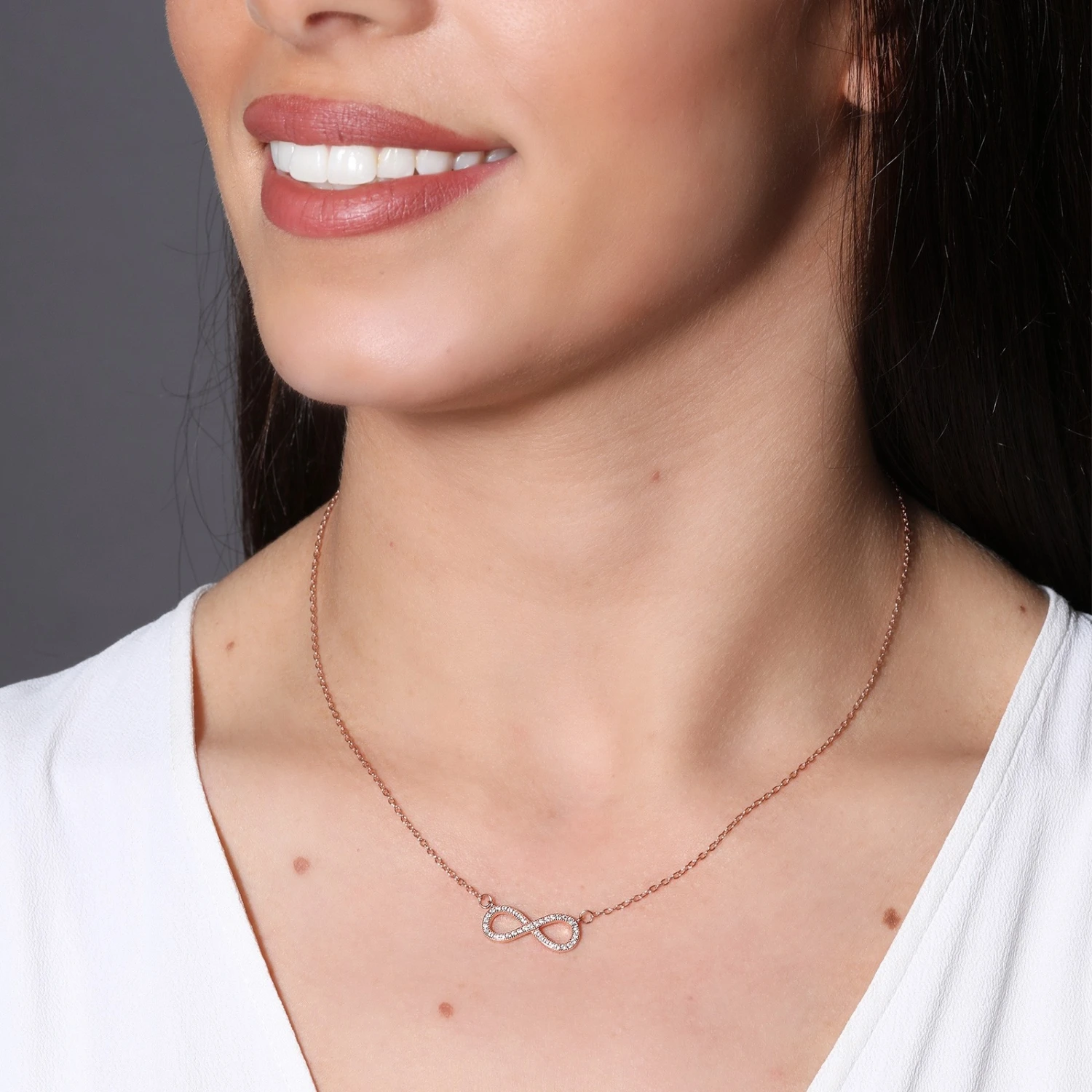 Chisholm Hunter Sterling Silver Rose Gold Plated Infinity Cubic Zirconia Necklace 4 Chisholm Hunter Sterling Silver Rose Gold Plated Infinity Cubic Zirconia Necklace - Image 2