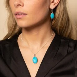 Chisholm Hunter Sterling Silver Oval Turquoise Mini-Drop Earrings -Chisholm Hunter 4 131 02 0069 and 4 127 02 0102 set lifestyle
