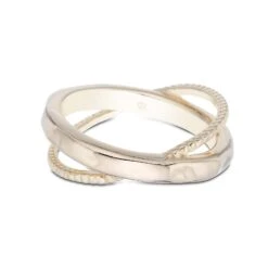 Chisholm Hunter Sterling Silver Yellow Gold Plated Textured Bead Crossover Ring -Chisholm Hunter 4 139 01 0003b