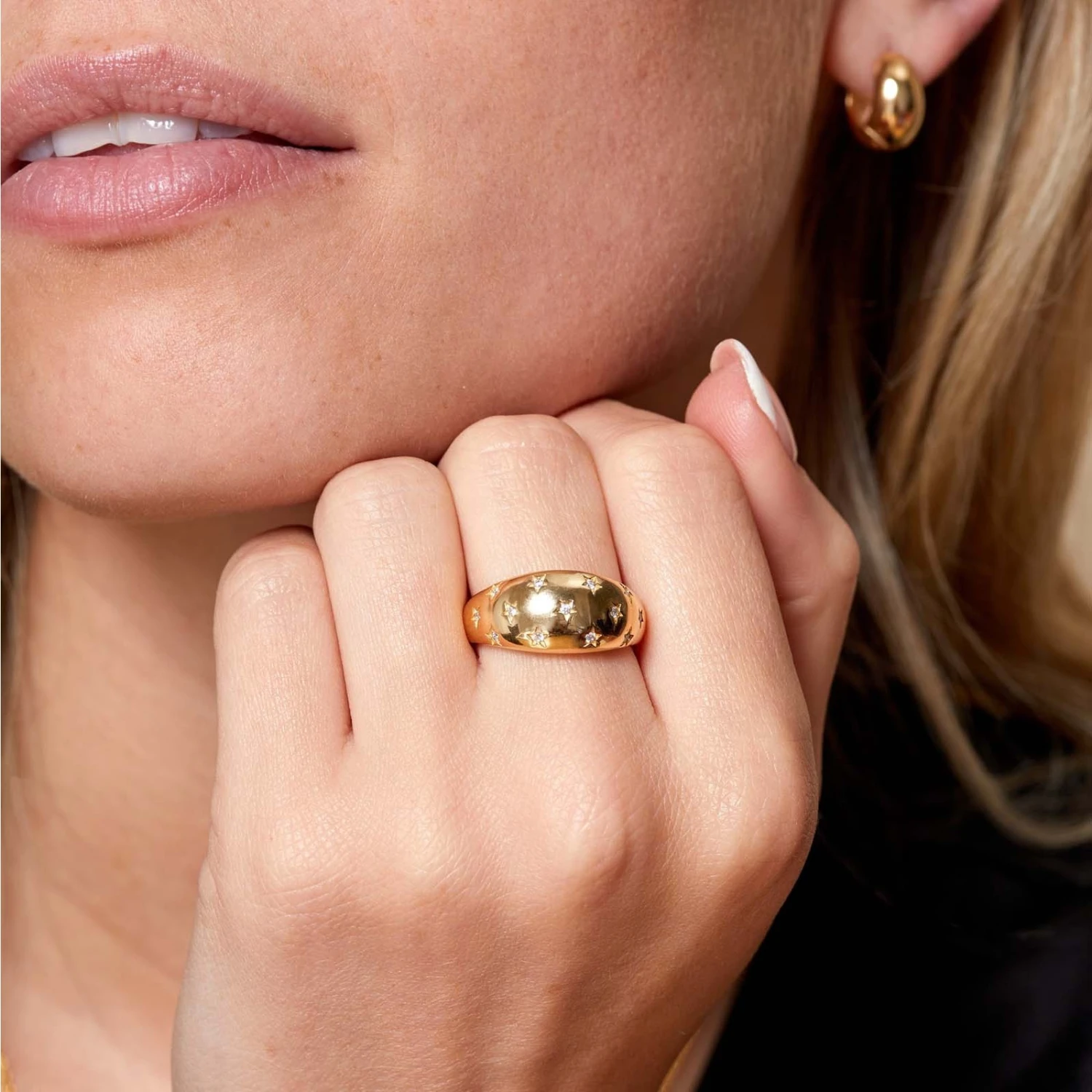 Chisholm Hunter Yellow Gold Plated Cubic Zirconia Domed Star Ring 4 Chisholm Hunter Yellow Gold Plated Cubic Zirconia Domed Star Ring - Image 2