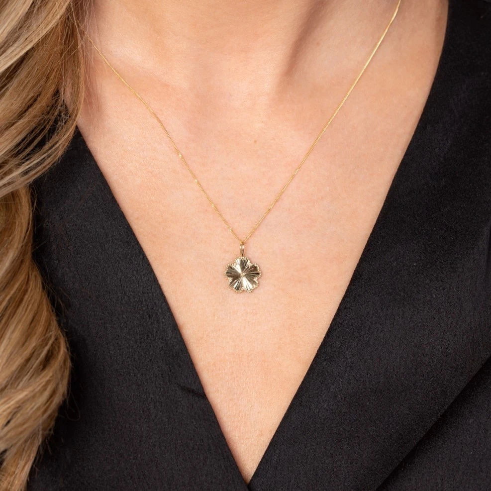 Chisholm Hunter Yellow Gold Plated Textured Flower Pendant Necklace 5 Chisholm Hunter Yellow Gold Plated Textured Flower Pendant Necklace - Image 3
