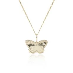 Chisholm Hunter Yellow Gold Plated Textured Butterfly Pendant Necklace