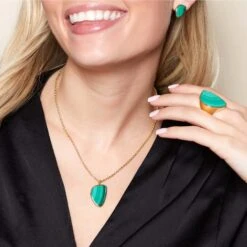 Chisholm Hunter Silver 3 Micron Yellow Gold Plated Malachite Abstract Pendant 9 Chisholm Hunter Silver 3 Micron Yellow Gold Plated Malachite Abstract Pendant -Chisholm Hunter 4 139 02 0007 on 2 1