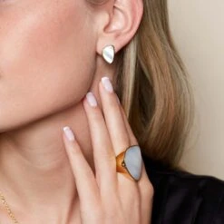 Chisholm Hunter Silver 3 Micron Yellow Gold Plated Mother Of Pearl Abstract Earrings -Chisholm Hunter 4 139 03 0005 ls 1 1