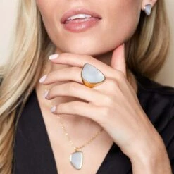 Chisholm Hunter Silver 3 Micron Yellow Gold Plated Mother Of Pearl Abstract Earrings -Chisholm Hunter 4 139 03 0005 on 1 1