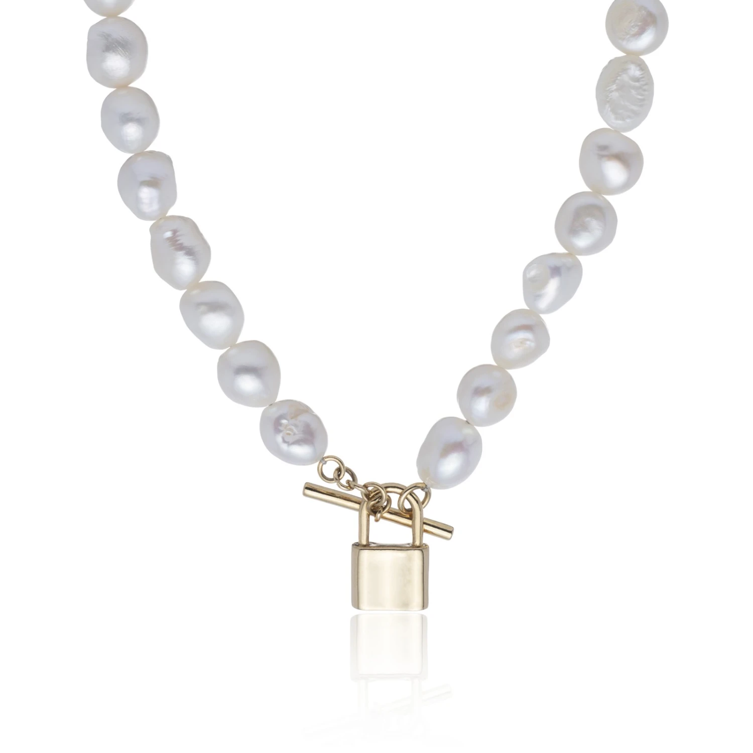 Chisholm Hunter Yellow Gold Plated Pearl And Padlock Necklet 3 Chisholm Hunter Yellow Gold Plated Pearl And Padlock Necklet