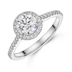 Chisholm Hunter Platinum Lab Grown 1.00ct Round Brilliant Diamond Halo Shoulders Ring