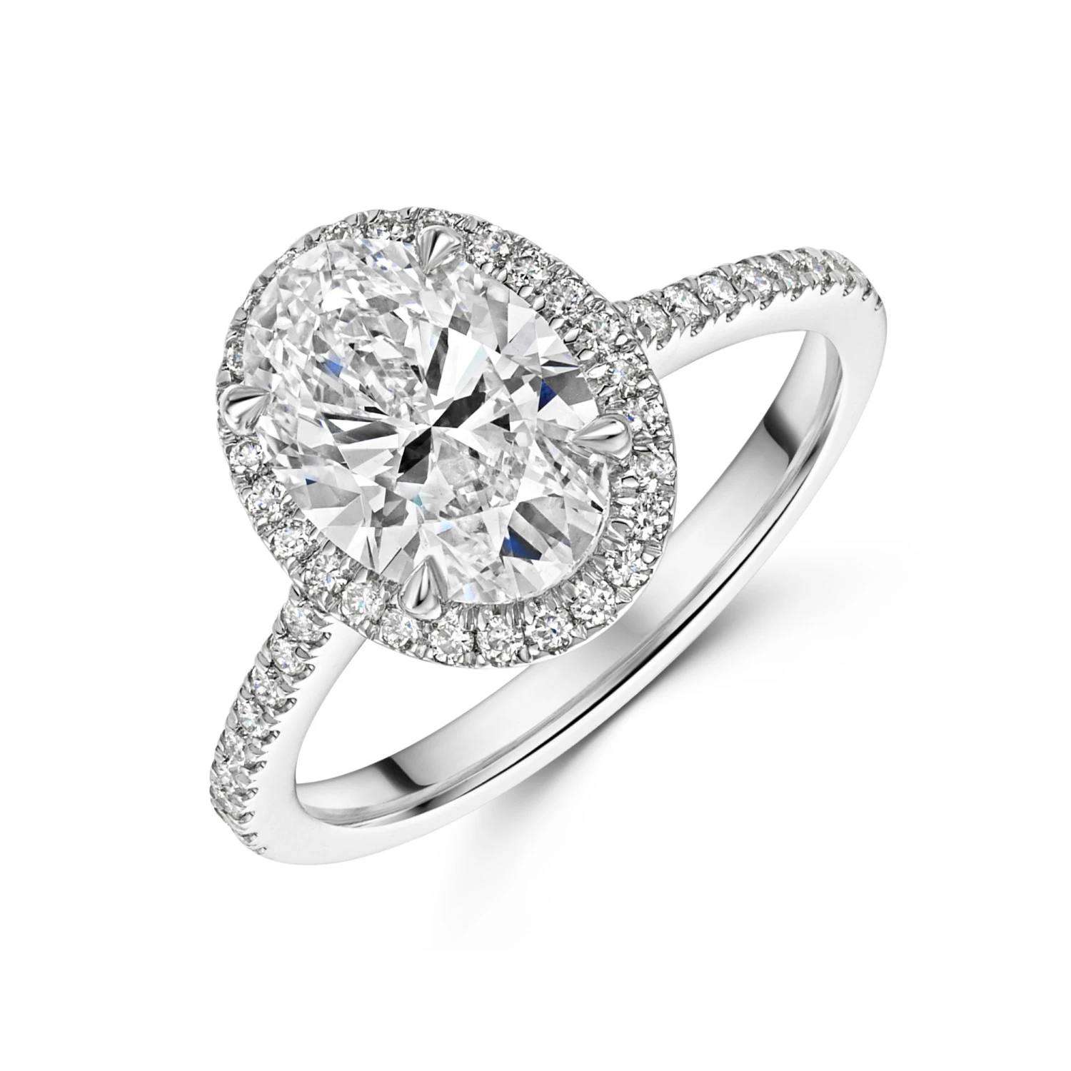 Chisholm Hunter Platinum Lab Grown 2.00ct Oval Diamond Halo Shoulders Ring 3 Chisholm Hunter Platinum Lab Grown 2.00ct Oval Diamond Halo Shoulders Ring