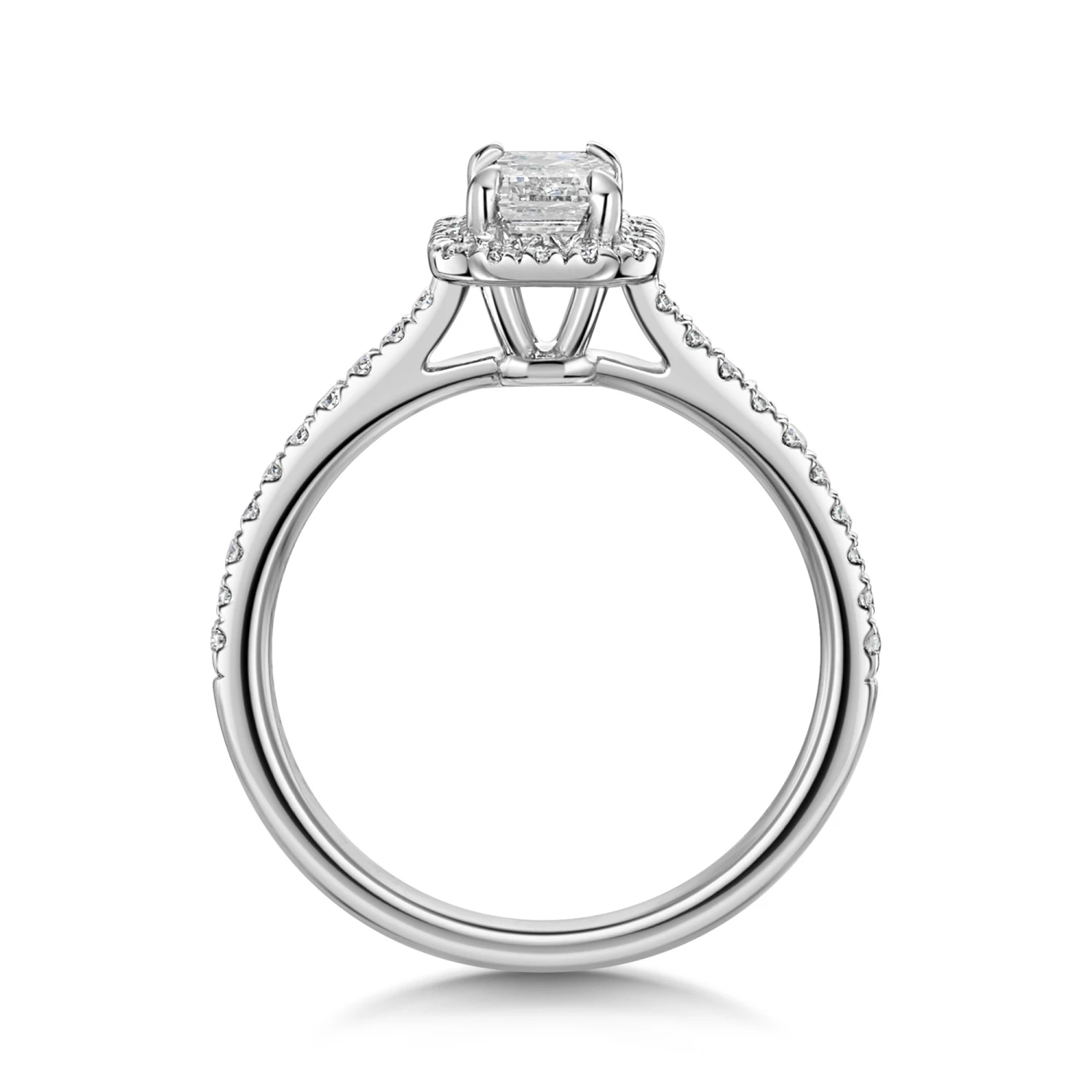 Chisholm Hunter Platinum Lab Grown 0.75ct Emerald Diamond Shoulders Halo Ring 6 Chisholm Hunter Platinum Lab Grown 0.75ct Emerald Diamond Shoulders Halo Ring - Image 4