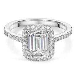 Chisholm Hunter Platinum Lab Grown 2.00ct Emerald Diamond Halo Shoulders Ring -Chisholm Hunter 61 01 04 0010