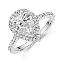 Chisholm Hunter Platinum Lab Grown 2.00ct Pear Diamond Halo Shoulders Ring