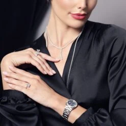 Chisholm Hunter 18ct White Gold Brilliant Cut 4.22ct Diamond Tennis Necklace -Chisholm Hunter black blouse 2