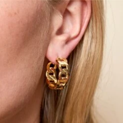 Chisholm Hunter Yellow Gold Plated Chain Hoop Earrings -Chisholm Hunter ch 203