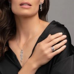 Chisholm Hunter 18ct White Gold Brilliant Diamond 0.34ct And Sapphire 0.88ct Rub Over Fancy Band -Chisholm Hunter dangle1 1