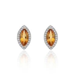 Chisholm Hunter 18ct White Gold Diamond 0.14ct And Citrine 0.97ct Halo Earrings