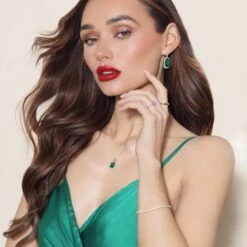 Chisholm Hunter Silver Emerald Cut Green Crystal And Cubic Zirconia Halo Pendant -Chisholm Hunter green 11 1