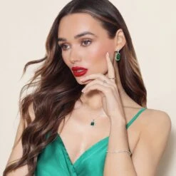 Chisholm Hunter Silver Emerald Cut Green Crystal And Cubic Zirconia Halo Pendant -Chisholm Hunter green 12 1 1