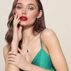 Chisholm Hunter Silver Emerald Cut Green Crystal And Cubic Zirconia Halo Pendant -Chisholm Hunter green 1 3