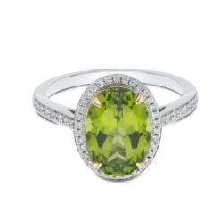 Chisholm Hunter 18ct White Gold Diamond 0.21ct And Peridot 3.15ct Halo Ring -Chisholm Hunter r27157ka18pr001b 1