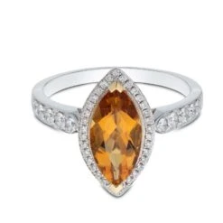 Chisholm Hunter 18ct White Gold 0.34ct Diamond And Citrine 1.48ct Halo Ring -Chisholm Hunter r27160ka18ct001b