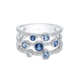 Chisholm Hunter 18ct White Gold Brilliant Diamond 0.34ct And Sapphire 0.88ct Rub Over Fancy Band -Chisholm Hunter r27362gw18sa004 b