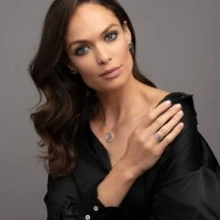 Chisholm Hunter 18ct White Gold Brilliant Diamond 0.59ct And Sapphire 0.94ct Rub Over Pendant -Chisholm Hunter saph set 3 1