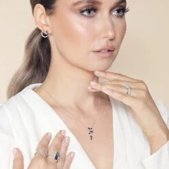 Chisholm Hunter 18ct White Gold Marquise Cut Sapphire And Mixed Cut Diamond 0.90ct Open Circle Earrings -Chisholm Hunter spring lux white2